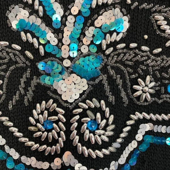 Vintage 80s Grannycore Embellished Pullover Sweater Black Beaded Womens Medium - Picture 5 of 10